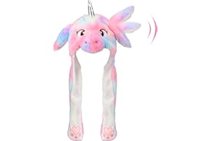 Hopearl Unicorn Hat with Ears Moving Jumping Pop Up Beating Hat Plush Holiday Cosplay Dress Up Funny Gift for Kids Girls, Rainbow, 22''