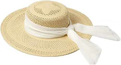 Amazon Co Jp 春と夏の新しい ファッショナブルな空の花織りプラスリボンパニラ大きなひさしフラットトップ麦わら帽子 屋外ビーチシェード麦わら帽子 ホーム キッチン