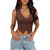 UNCOOYEE Sexy Lace Top for Women Summer V Neck Sleeveless Y2K Going Out Corset Tank Tops
