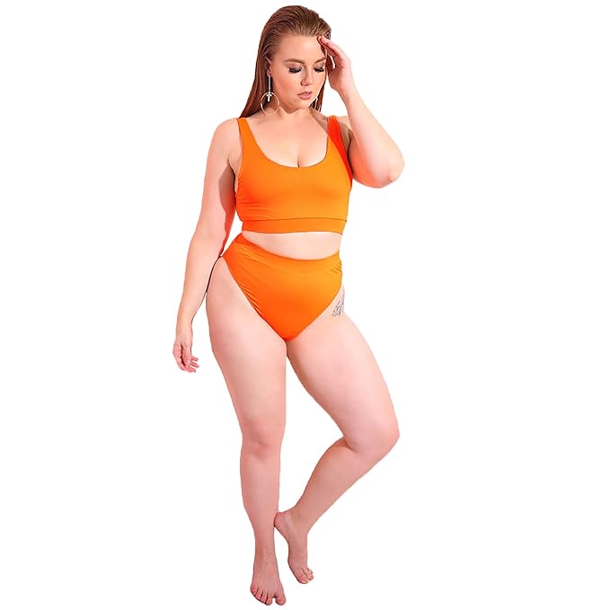 neon orange two piece swimsuit