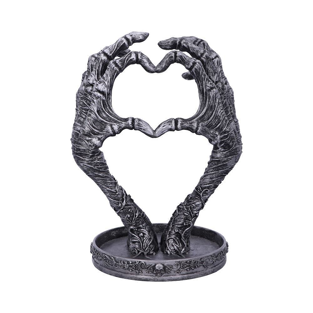 Nemesis Now Gothic Mummified Love Heart Hands Jewellery Dish Holder, Silver, 22cm