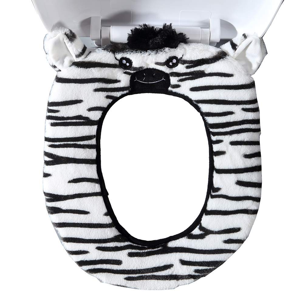 Gifts Treat Toilet Seat Cover Cute Animal Style Toilet Accessories Soft Plush Bathroom Warmer Mat (zebra)