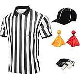 5 Pcs Men's Referee Costume Kit Official Referee Shirt Womens Ref Hat Whistle Yellow Red Penaltys Flag for Football Halloween