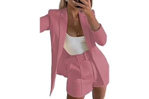 HUISIFANG 2 Piece Outfits for Women Long Sleeve Solid Open Front Blazer Shorts with Belt Casual Elegant Business Suit Sets