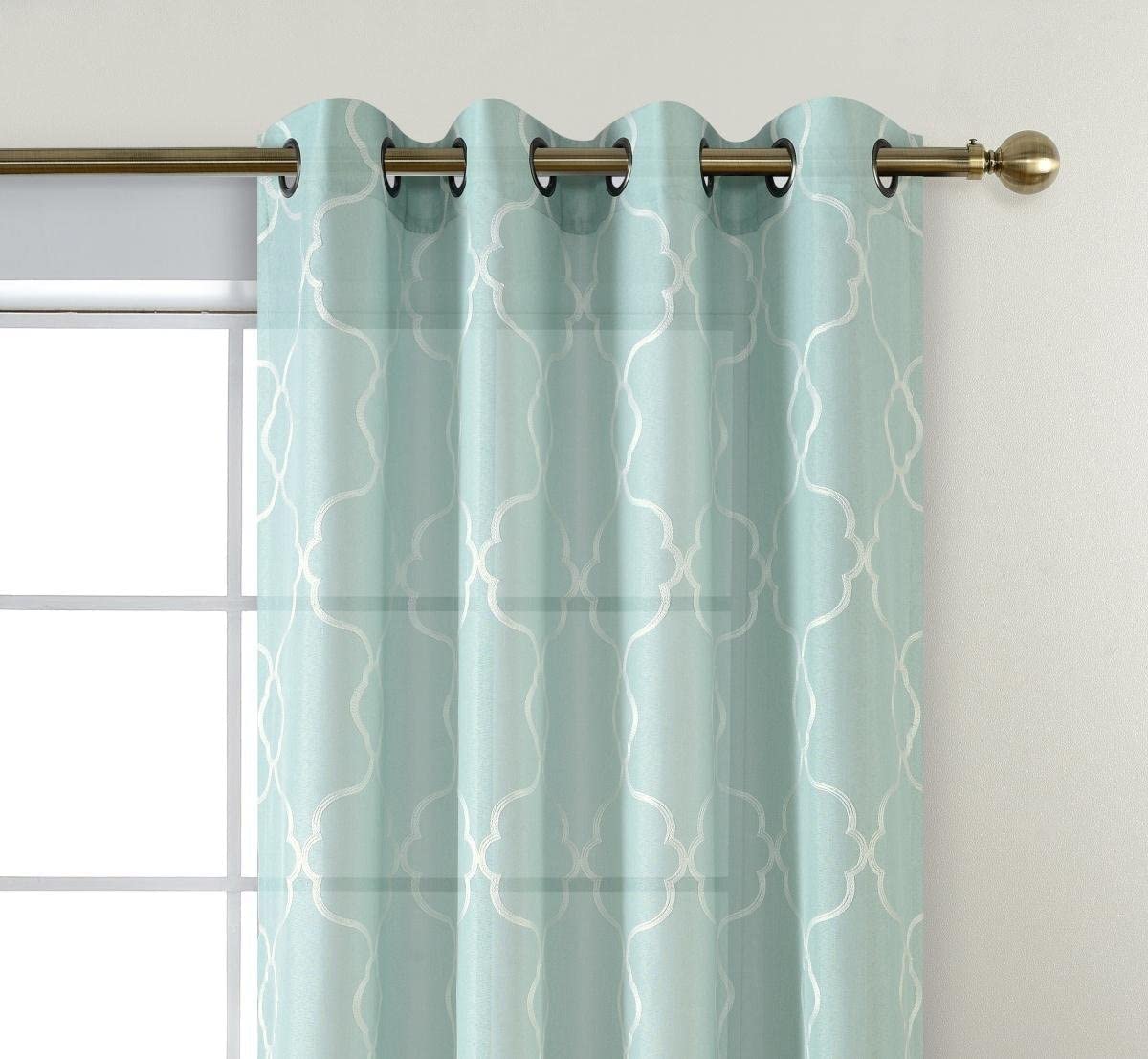 MIUCO Moroccan Embroidery Semi Sheer Curtains Faux Linen Grommet Panels for Living Room 52 x 84 Inch 2 Panels Set, Subtle Green — image 1