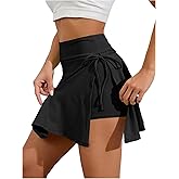 OYOANGLE Women's Tennis Golf Skirts Solid Drawstring Side Shorts Split Hem Sports Pickleball Athletic Skorts