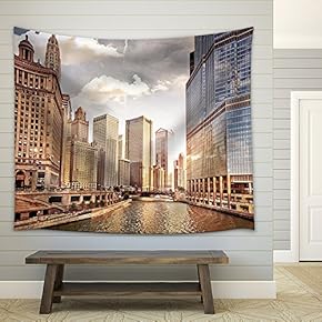 Chicago Skyline at Sunset - Fabric Wall Tapestry Home Decor - 51x60 inches