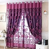 Curtain, Gotd 1PC Floral Voile Door Curtain Window Curtain Room Divider 250cmx100cm (Purple)