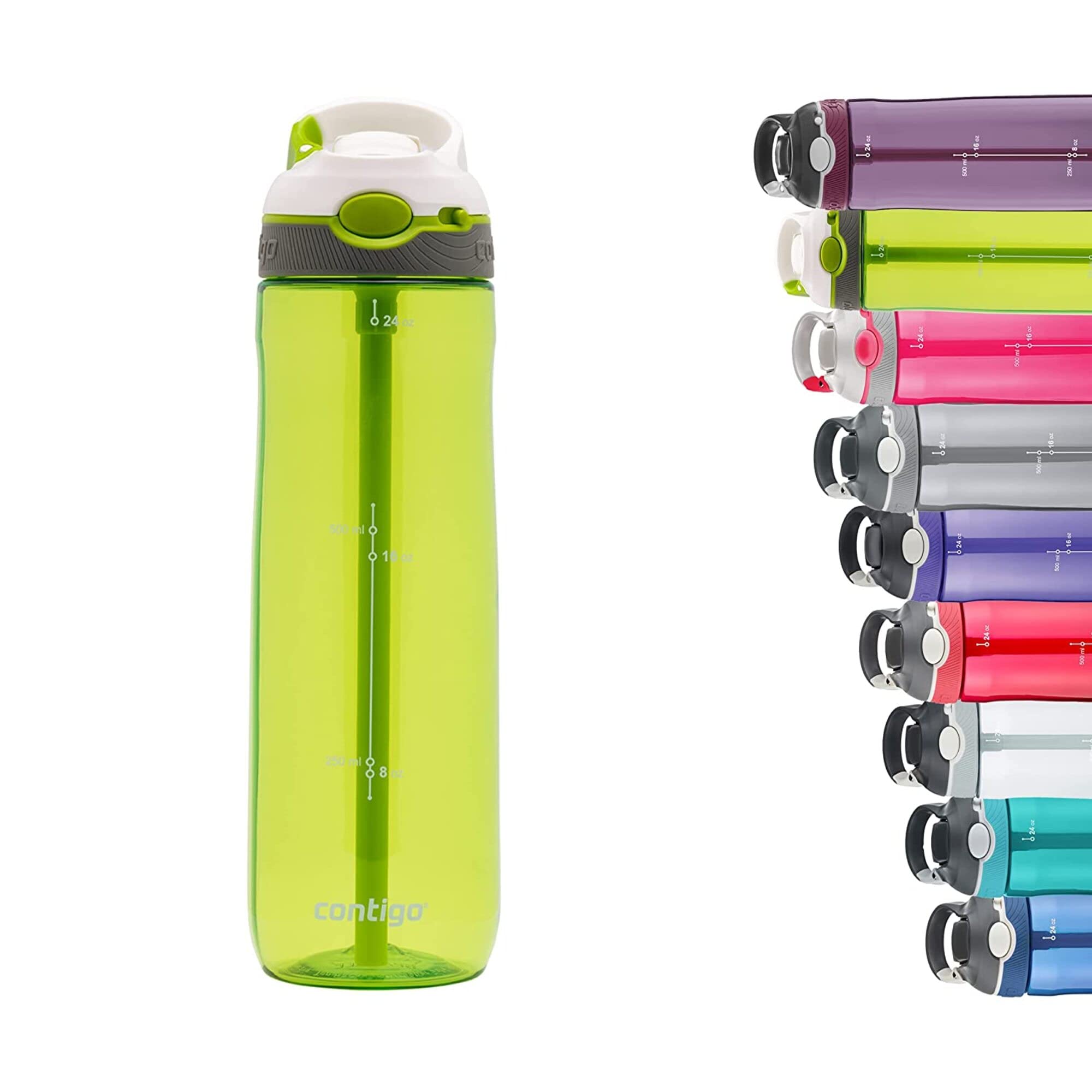 Contigo Ashland Autospout Water Bottle with Flip Straw, Large BPA Free Drinking Bottle, Sports Flask, Leakproof Gym Bottle, Ideal for Sports, Bike, Running, Hiking, 720 ml, Citron