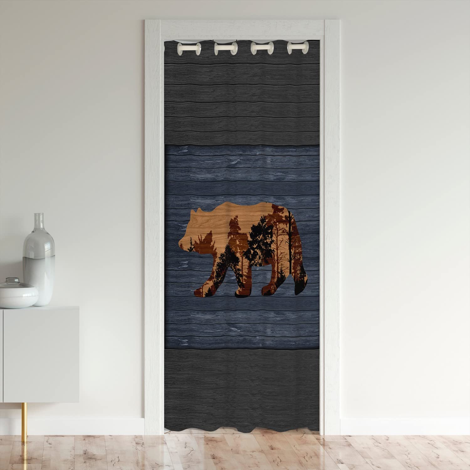 Loussiesd Bear Door Curtain for Doorway Privacy Cute Bear Animal 30%-50% Room Darkening Blackout Insulated Thermal Curtain Farmhouse Wildlife Blue Brown Window Treatments 106x203cm