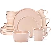 Plates and Bowls Sets for 4 - CJDC-QUELO 16 Piece Stoneware Dinnerware Sets with Mugs, Ceramic Dishware Sets for Kitchen Dining Use, Chip and Scratch Resistant Microwave Dishwasher Safe, Brown