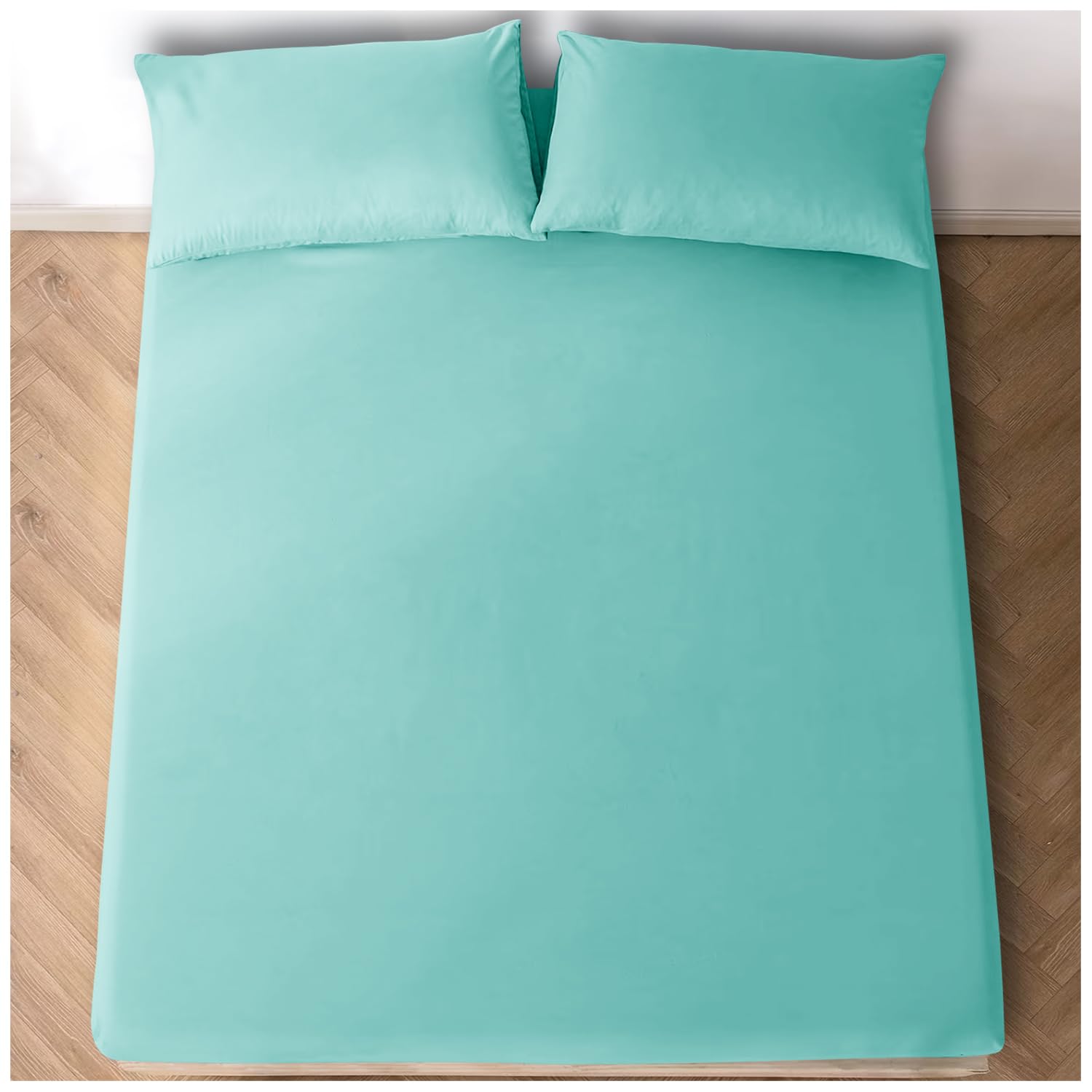 GC GAVENO CAVAILIA Premium Plain Dye Fitted Bed Sheet, Washable Bedding and Linen, Bobble Free Super Soft Bottom, Aqua, 4Ft Double, 708193