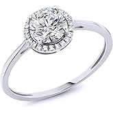 Gem Stone King 10K White Gold Gemstone Birthstone and Diamond Halo Promise Wedding Engagement Ring | Round 6MM | White Gold Ring For Women | Available In Size 5-9.5