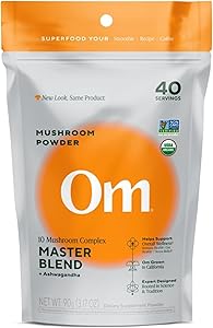 Om Master Blend Mushroom Powder – Organic Mushroom Supplement with 10 Mushrooms and Ashwagandha - Support Immunity, Gut Healt