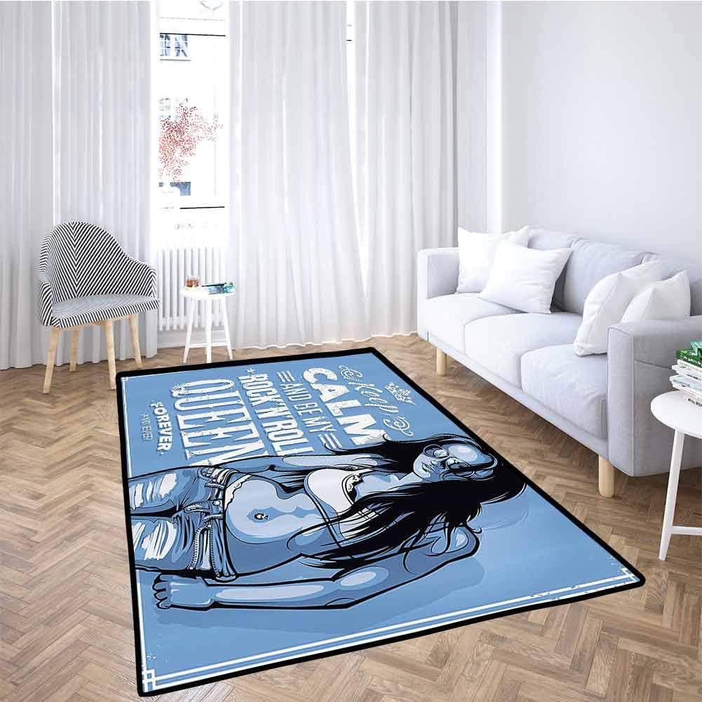 Teen Girls Decor Play Mat Kids Rug Stylish Girl Image with Keep Calm and Be My Rock&rsquoN&rsquoRoll Queen Forever and Ever Typography Home Decor Blue 4x6 Feet