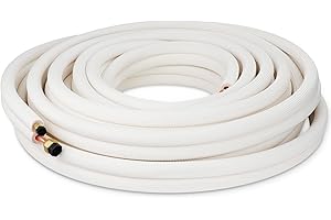 AOWOIL 50 Ft Air Conditioning Copper Pipe Extension, 1/4" & 3/8" *3/8PE Thickened for Mini Split AC and Heating Equipment Insulation Coil HVAC Refrigerant with Nuts (50 Ft.1/4" & 3/8" *3/8PE WITH NUTS)
