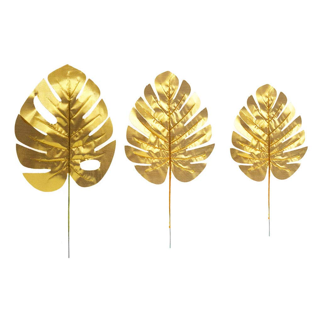 Amosfun Leaves Decoration Tropical Palm Leaves Golden Wedding Decoration 12 Pieces (Various Sizes)