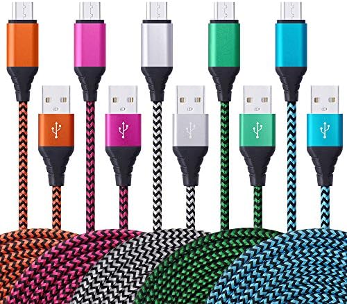 USB Charger Cable, CCLV [5-Pack] 6FT Nylon Braided High Speed USB 2.0 A Male to Micro B Charger Cords for Samsung Galaxy S6 edge, S7 edge, Note 5, HTC, Motorola, Sony, Nokia and More Android Devices
