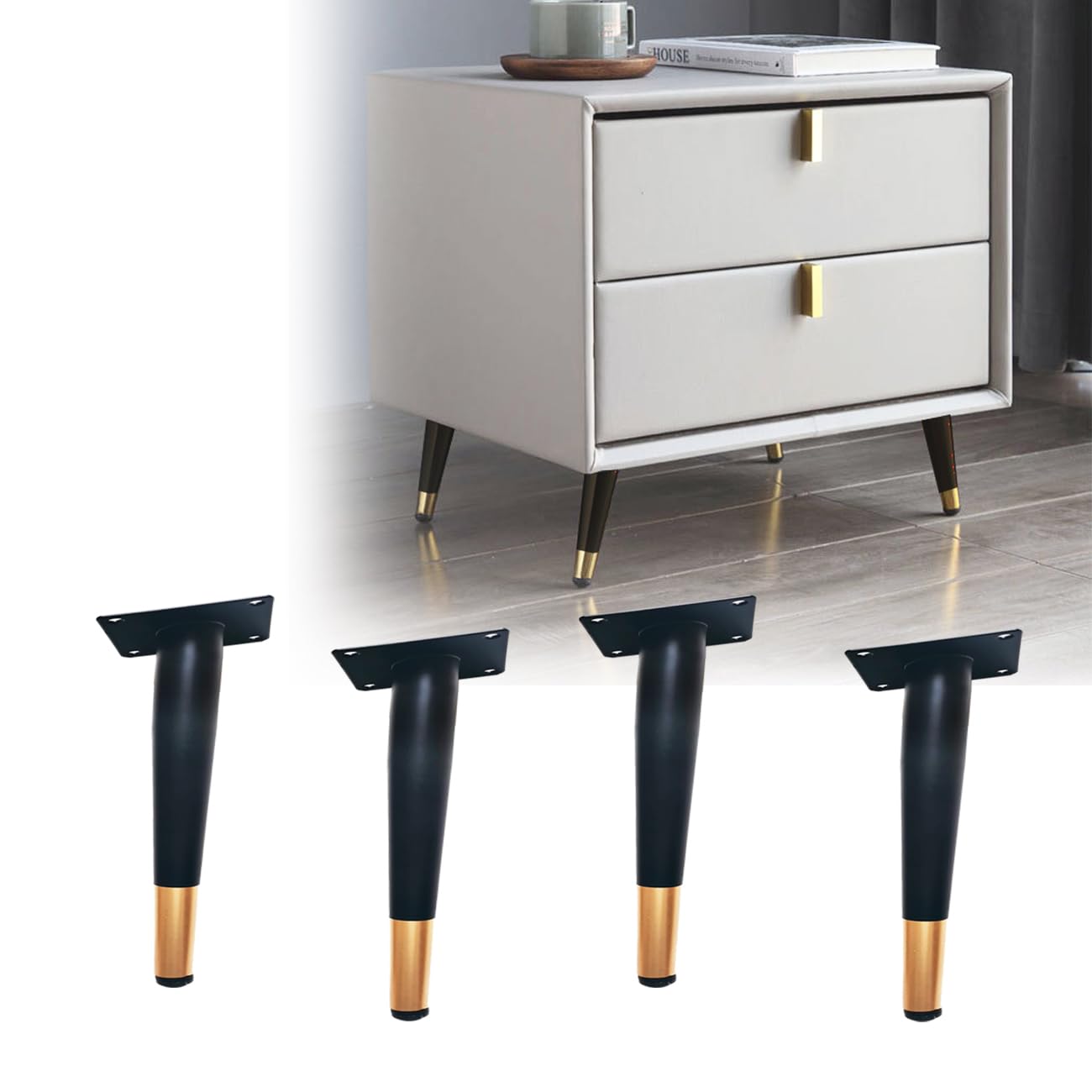 Jarshtime Furniture Leg 4 PCS Oblique Coffee Table Legs 15 cm / 6 inch Metal Legs for Cabinet Cupboard Dresser Side Table Black & Golden — image 1