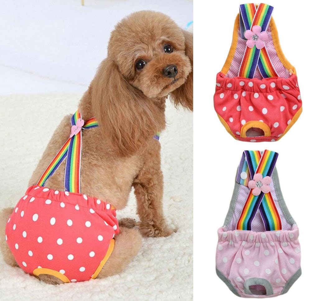 Oyccen 2 Pack Dots Sanitary Pants Dog Hygiene Season Heat Knickers Suspender Panties Puppy Physiological Nappy Diapers for Small Dogs