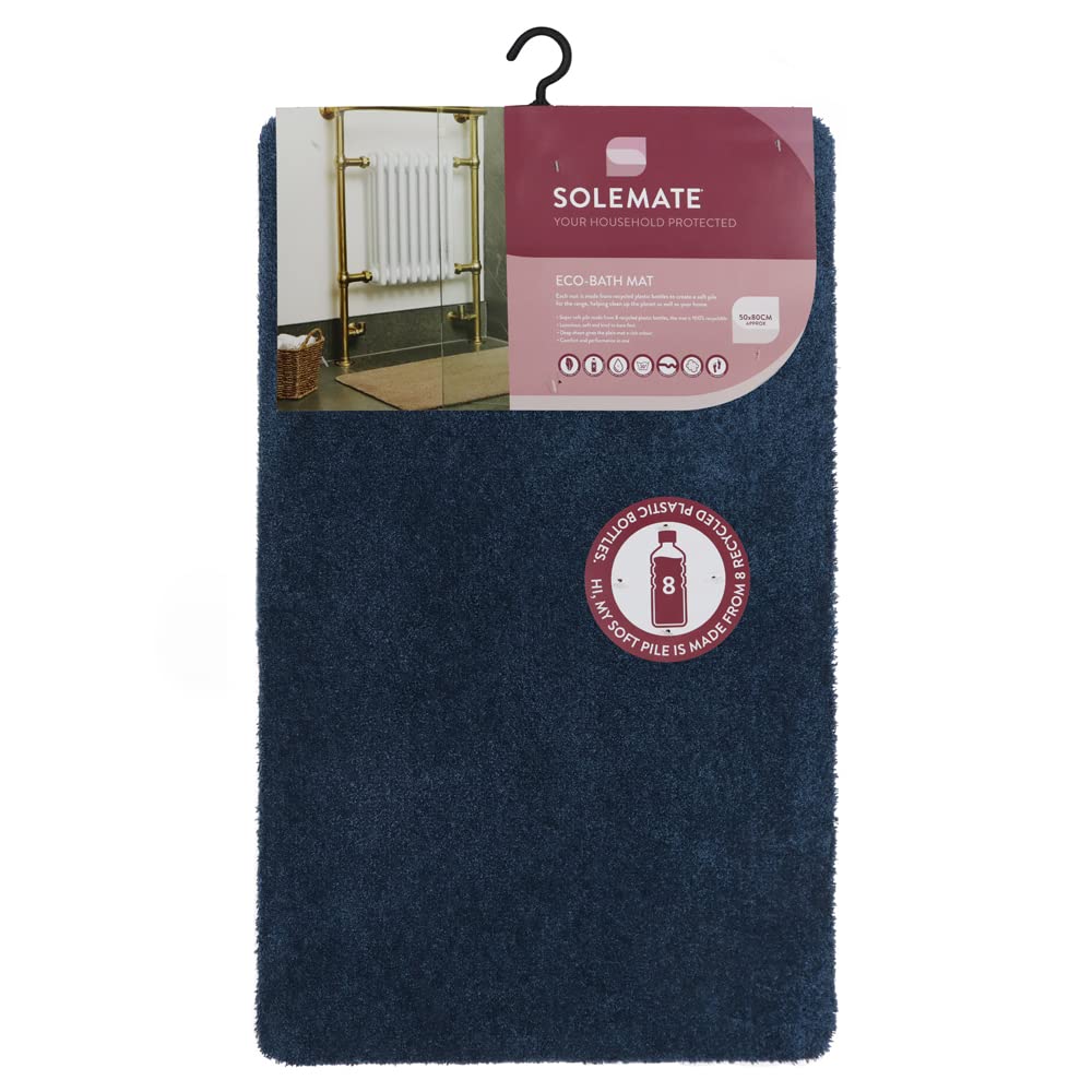 JVL SOLEMATE Eco-Bath Mat, 50x80cm, Navy Blue