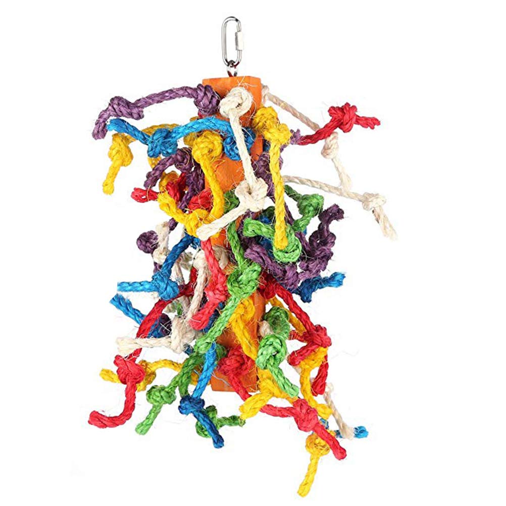POPETPOP Parrot Bird Toy Colorful Knots Block Chewing Toy Parrot Cage Hanging Toy