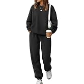 AUTOMET Womens 2 Piece Sweatsuits Fall Outfits Matching Lounge Sets | Airport Travel Outfits, Fall Winter Fashion Clothes, Crewneck Drop Shoulder Sweatshirt and Jogger Pants, Soft Fleece, Pockets