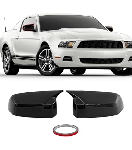 Ox Horn Style Side Mirror Covers For 2010-2014 Ford Mustang - Glossy Black ABS, 3M Tape Installation