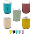 minliving Silicone Mason Jar Sleeves | Anti-Slip Protectors for 8 oz Regular Mouth Ball & Kerr Jelly Canning Jars | Kids Cup Holders with Measurement Markings | Dishwasher Safe Jar Jackets - 5 Pack