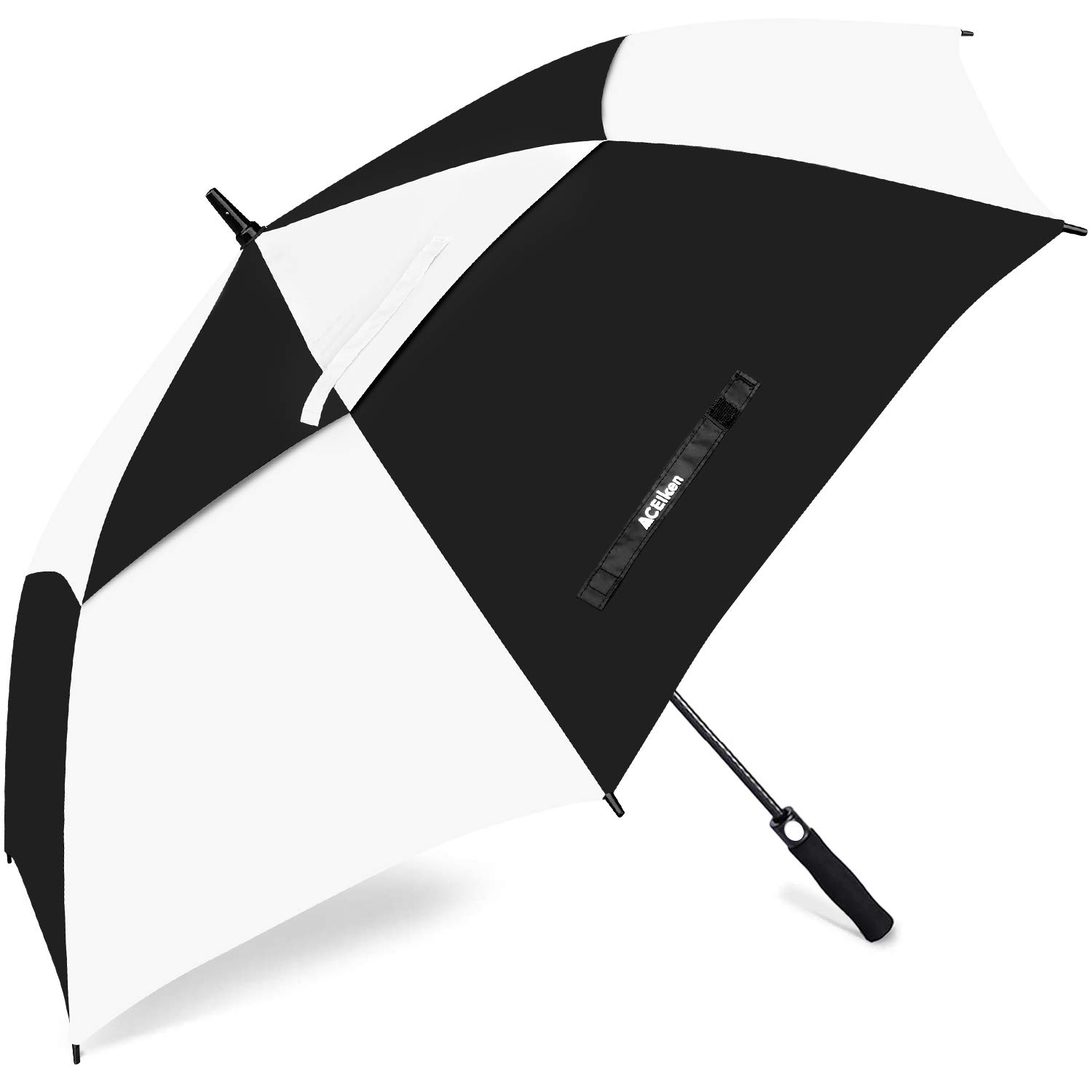 ACEIken Golf Umbrella Windproof Large 62/68 Inch, Double Canopy Vented, Automatic Open, Extra Large Oversized,Sun Protection Ultra Rain & Wind Resistant Stick Umbrellas (Black/White, 62 inch)