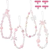 ZAGQIG 4 Pcs Butterfly Bow Cute Knot Beaded Phone Charm Cute Phone Lanyard Wrist Strap Keychain Flower Lanyard Pearl Wrist Strap