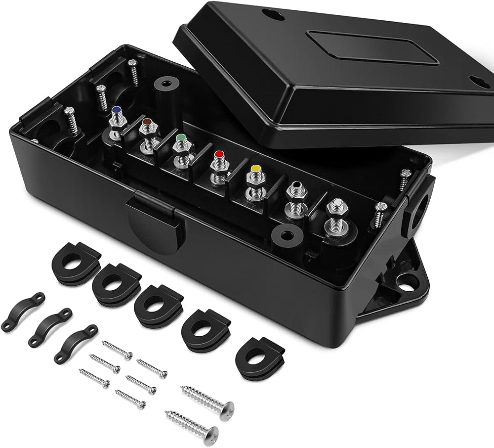 Uadme 7 Way Trailer Junction Box Waterproof ABS Color Coded Studs Automotive