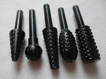 A&S TOOL SHOP 5pcs/Set High Speed Steel Burr Drill Bit Set Wood Carving Rasps for Dremel Shank Burs Tools Cutting Tool Black