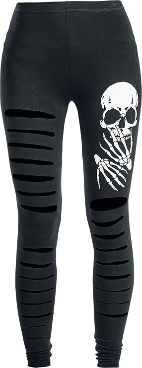 Banned Alternative Slashed Skull Leggins Negro