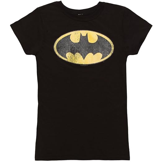 Batman Classic Distressed Logo Juniors Black T-shirt (Medium)