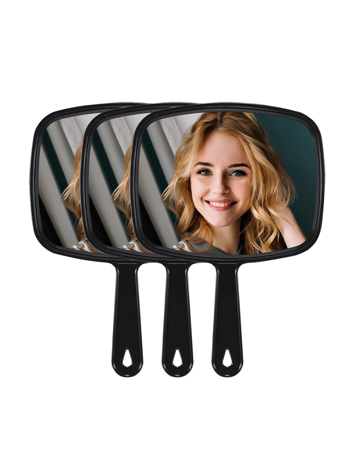 Photo 1 of MIRRORNOVA Hand Mirror, Barber Hairdressing Handheld Mirror with Handle for Salon, Square, Black, Medium,Pack of 3