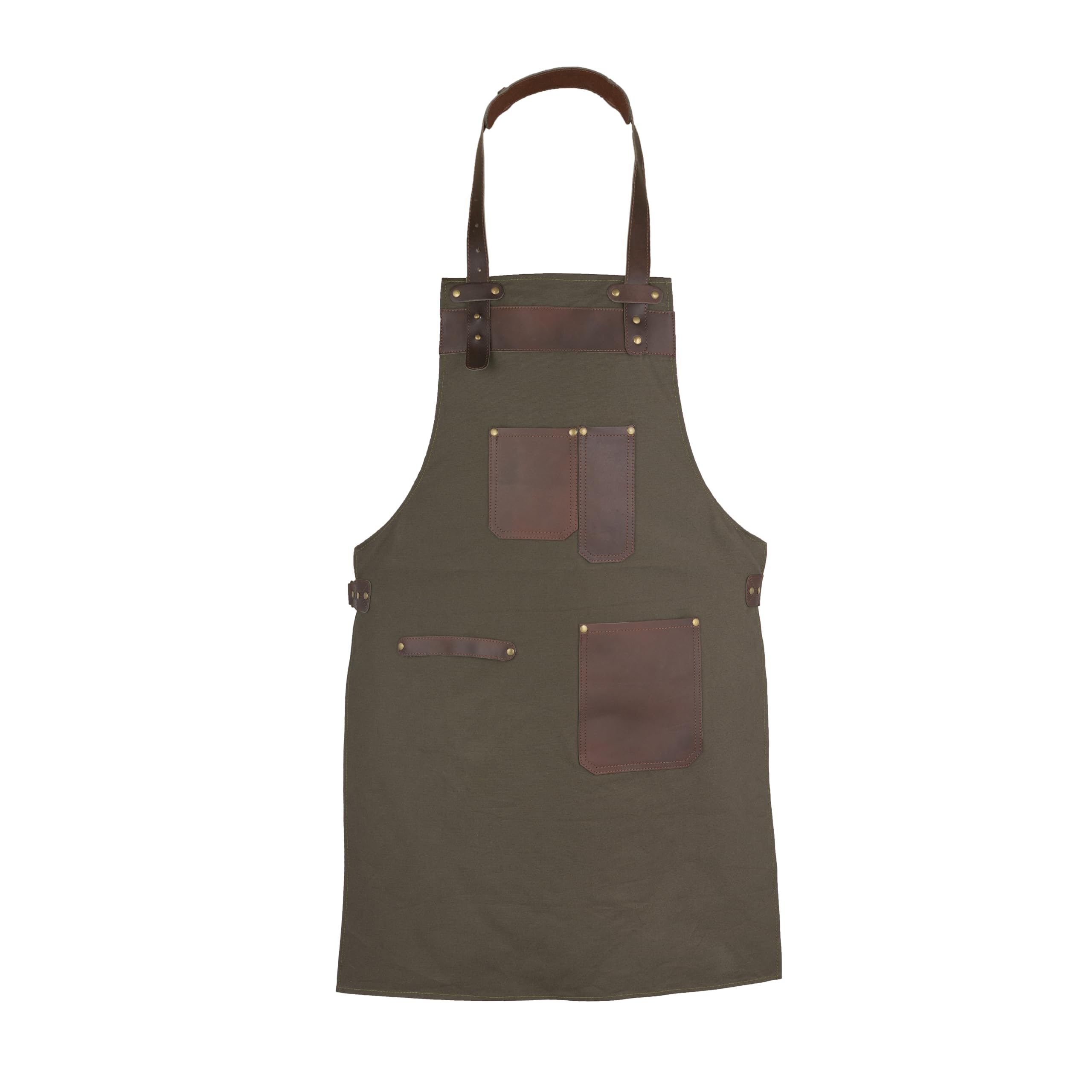 Leathershire Top Grain Leather Canvas Apron – Butcher, Cook, BBQ, Chef, Woodwork & DIY Heavy Duty Kitchen Workshop Apron – Gift for Him & Her (Green)