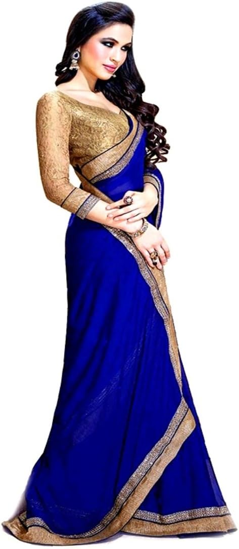 Dancing Girl Georgette Blue Party Wear Saree with Blouse