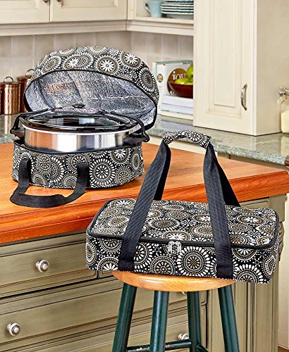 3-Pc. Carrier Bags for Slow Cookers, Casserole Dishes for Food - Black Medallion