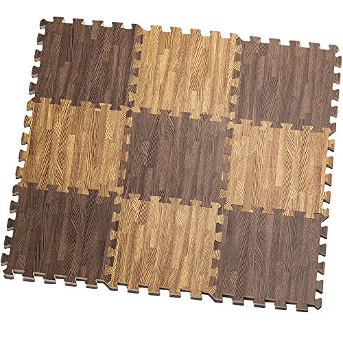 HemingWeigh Printed Wood Grain Interlocking Foam Anti Fatigue Floor Puzzle Mats â€“ Makes a Superior Fitness, workout and exercise mat. Thick, Durable & Safe for all Ages- Set of 9 Tiles (Mix)
