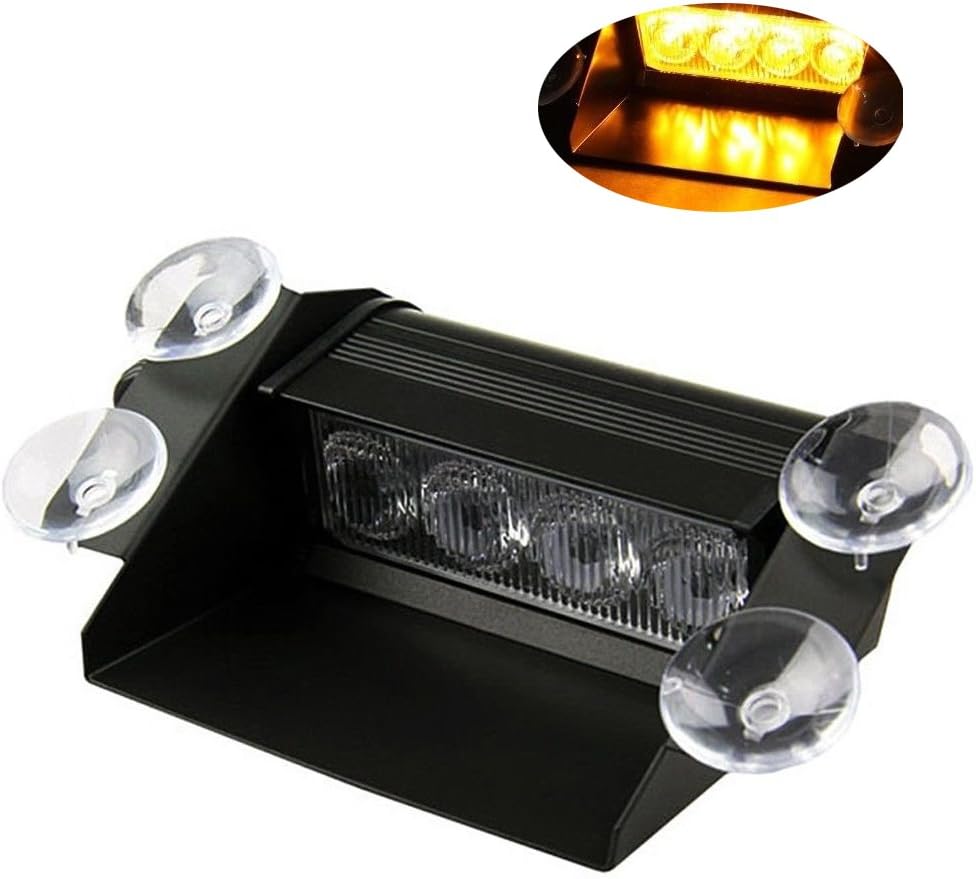 HEHEMM Car Emergency Light, 4 LED Warning Dashboard Dash Visor Strobe Lights Flashing Light Car Light Hazard Warning Lights 12V Led Light Bar (Amber