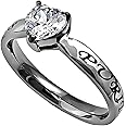 Spirit & Truth Christian Purity CZ Heart Solitaire Promise Ring High Polished Stainless Steel with Verse Matthew 5:8