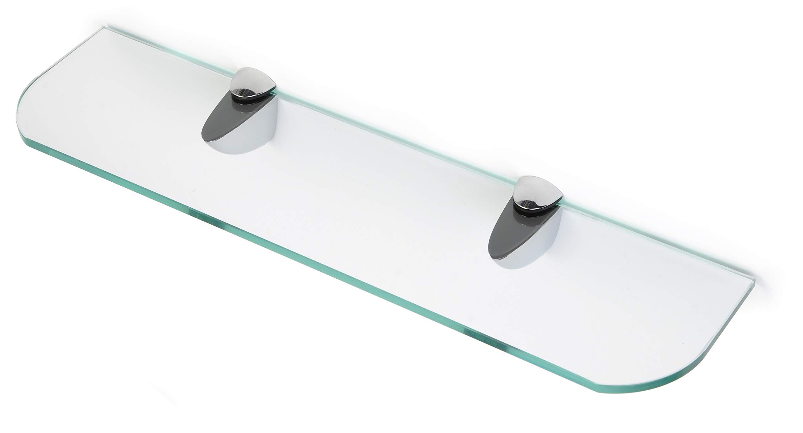 6mm Thick Toughened Glass Shelves With Curved Corners and Large Chrome Finish Shelf Supports 600mm (24” approx) and 500mm (20” approx) Black, White and Clear (500mm x 100mm, Clear 1 Shelf)