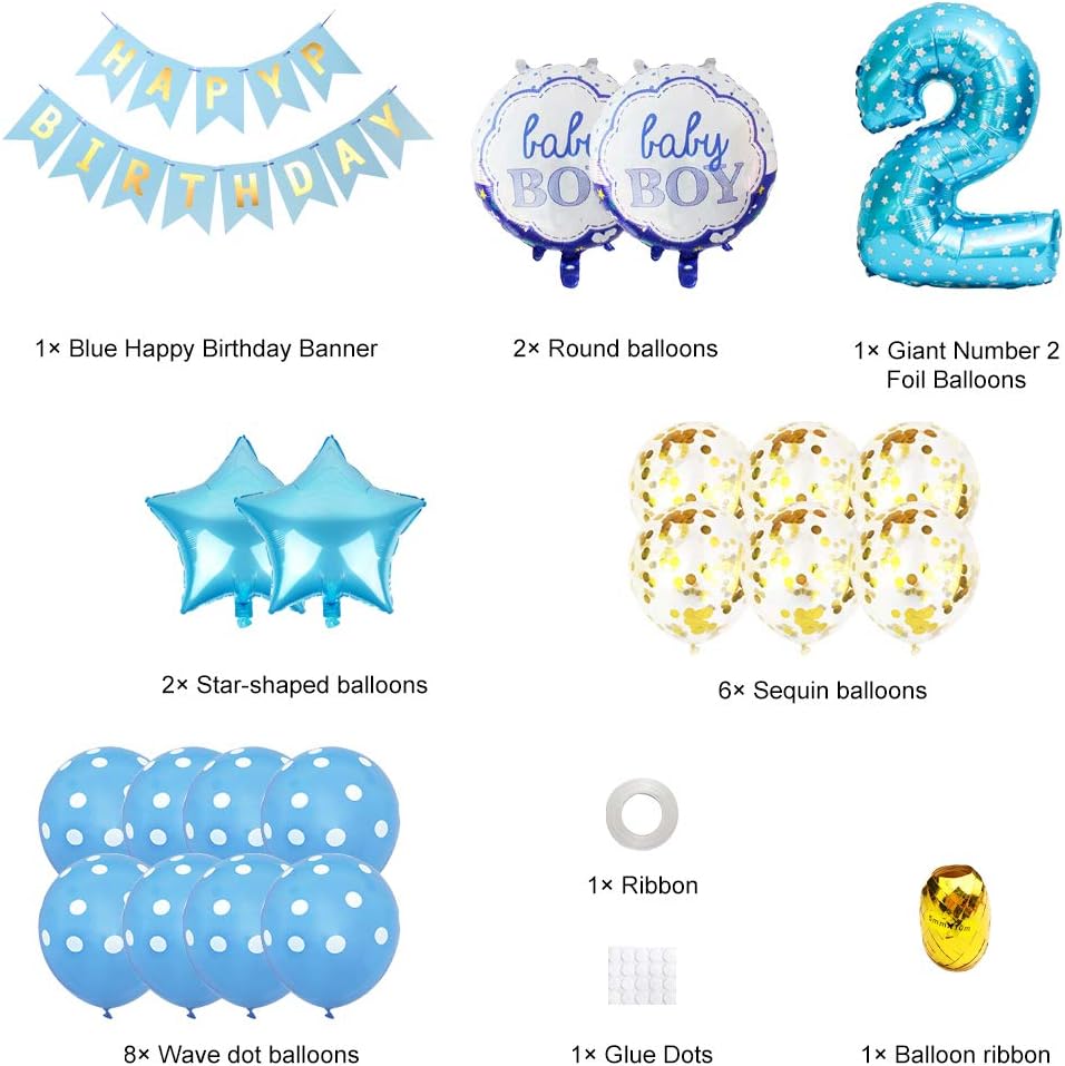 2nd Birthday Decorations for Boys, Baby Boy 2nd Birthday Party Supplies