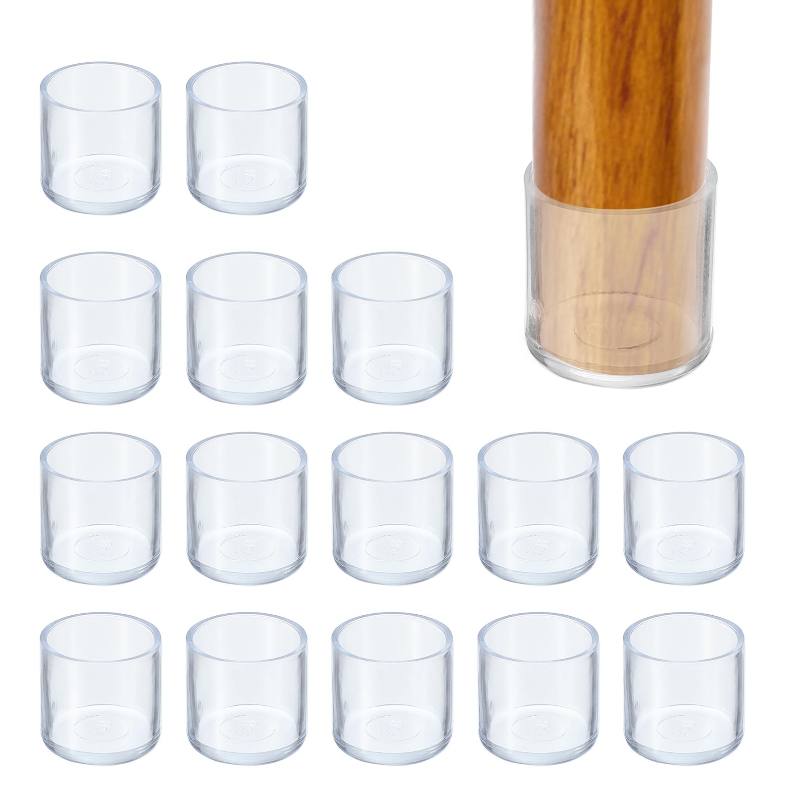 PATIKIL Round Rubber Chair Leg Caps Tips 1", 16 Pcs Plastic Furniture Leg Floor Protectors No Scratches No Noise for Chair Leg Protect Hardwood Floor, Transparent