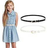 WHIPPY 2 Pack Belts for Girls Kids Skinny Belts Thin Leather Waist Belt with Alloy Pin Buckle for Pants Jeans Dresses