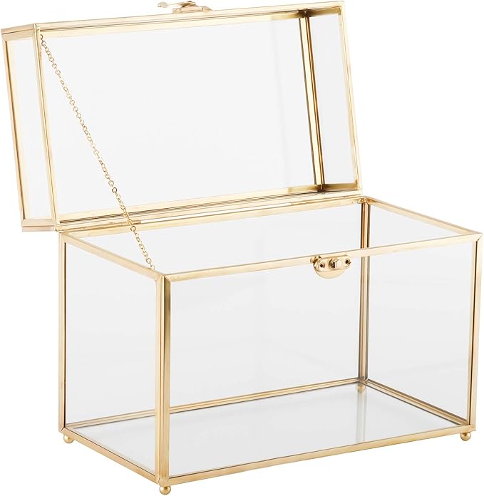 HighFree Handmade Glass Card Box Large Gold Rectangle Shape