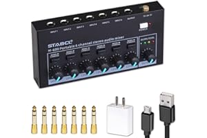 STABCL Mini 6-Channel Audio Mixer with 7 pcs 6.35mm to 3.5mm Adapter Jack, Stereo Line Mixer for Sub-Mixing, Multi-Input (Mic/Guitar/Keyboard/Bass), Powered by 5V DC