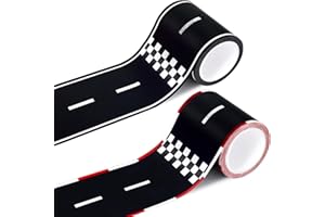 JCTHKUKU 2 Mix Rolls Road Tape, Black and Red Road Car Track Tape, 2.4 Inch Wide 33 FT Long Racing Checkered Roadway Tape for Kids Birthday Party Racing Party Decoration