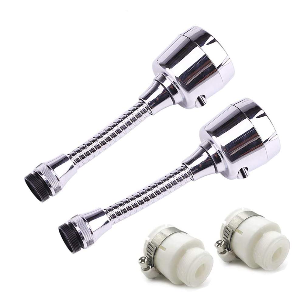 2 Pieces Water Swivel Faucet Extender, 360° Swivel Adjustable Nozzle Spout Diffuser Filter, Double Mode Water Saving Tap Hose Faucet Aerator with 2 Accessories, for 15-22mm Diameter Faucet